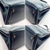 HERMES Handbag Kelly 32 Internal sewing Box calf Navy ○DCarved seal Women Used