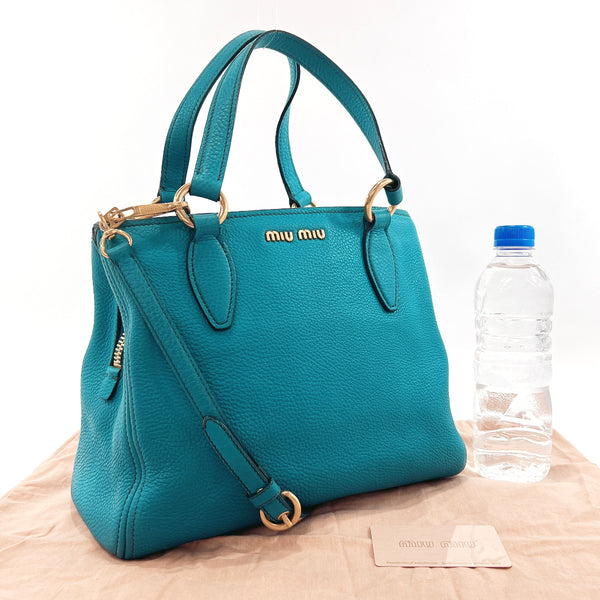MIUMIU Handbag RN0757 Vittello Caribbean Madras leather blue Women Used
