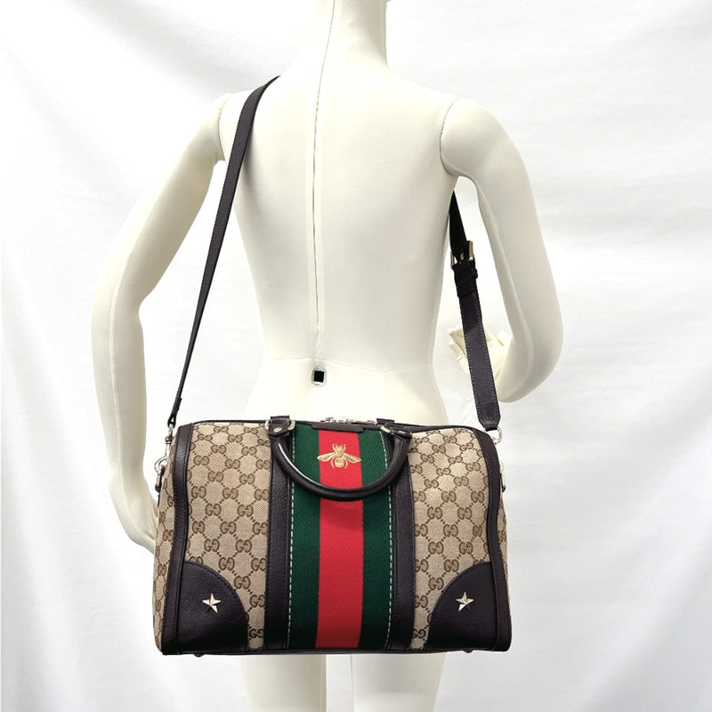 Pre-Loved Gucci Leather Web Boston Bag Mens Brown One Size