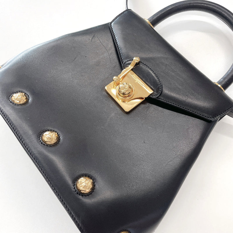 Salvatore Ferragamo Handbag AN 21 1668 Heel studs 2way leather Black Women Used