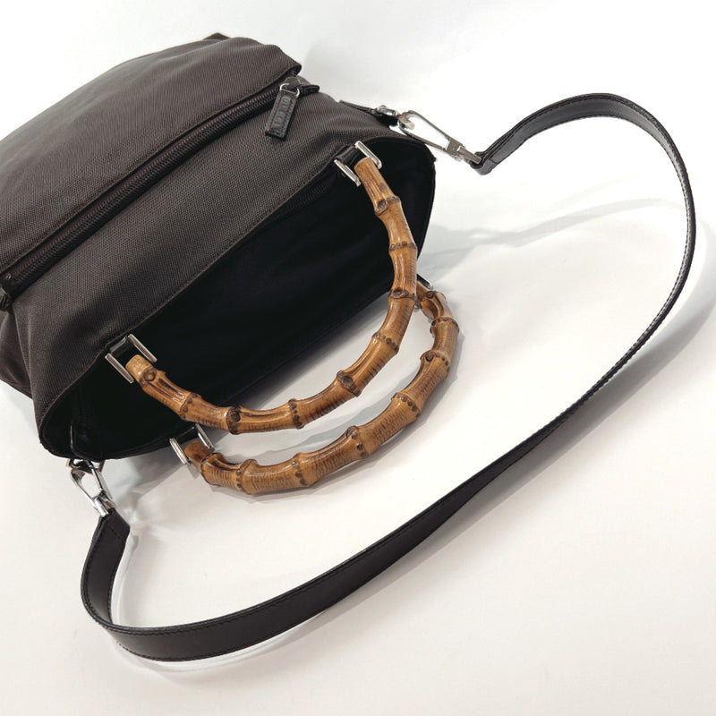 GUCCI Handbag 002・1956・0506 2Way Nylon/Bamboo Dark brown Women Used