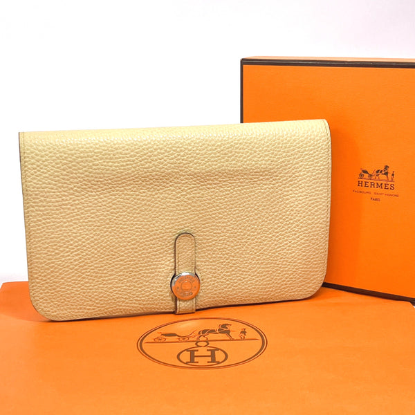 HERMES purse Dogon GM Togo beige □LCarved seal Women Used