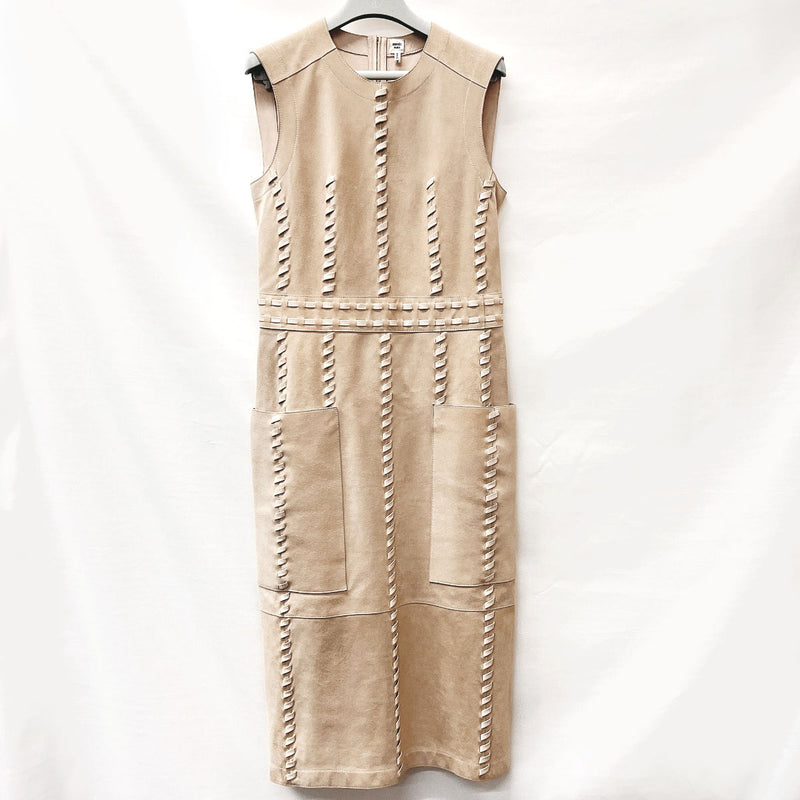 HERMES one piece Lace-up shift dress Suede/leather beige Women Used