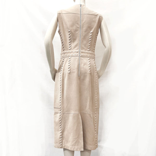 HERMES one piece Lace-up shift dress Suede/leather beige Women Used