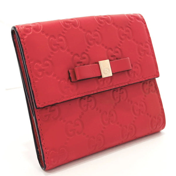 GUCCI wallet 406925 ribbon Sima leather Red Women Used