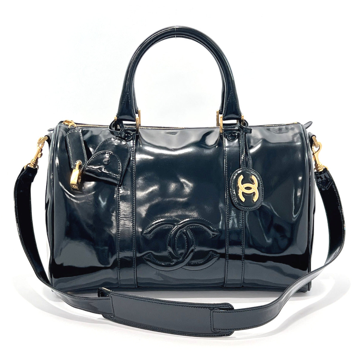 CHANEL Boston bag COCO Mark Patent leather Black Women Used – JP