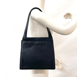 CHANEL Tote Bag Logo embroidery leather Black Women Used