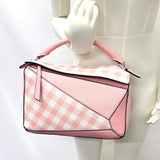 LOEWE Handbag 321.99SS20 Puzzle bag Gingham check leather pink Women Used