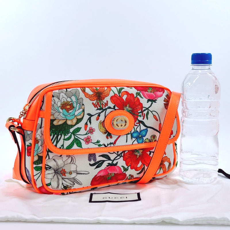 GUCCI Shoulder Bag 550147 GG Flora canvas/leather Orange Women Used