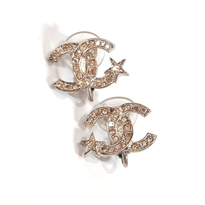 CHANEL CHANEL COCO Mark Pierced earrings Rhinestone Clear Silver Silver  Used CC logo F16 V