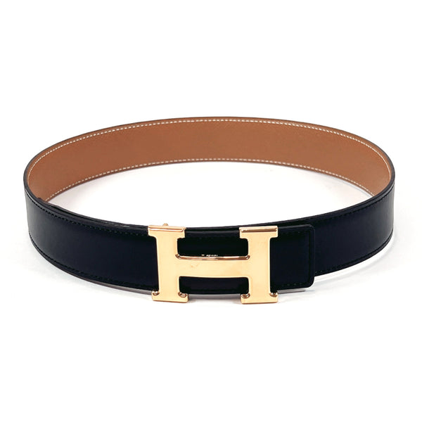 HERMES belt Constance H Box calf/Courchevel Black □ACarved seal Women Used