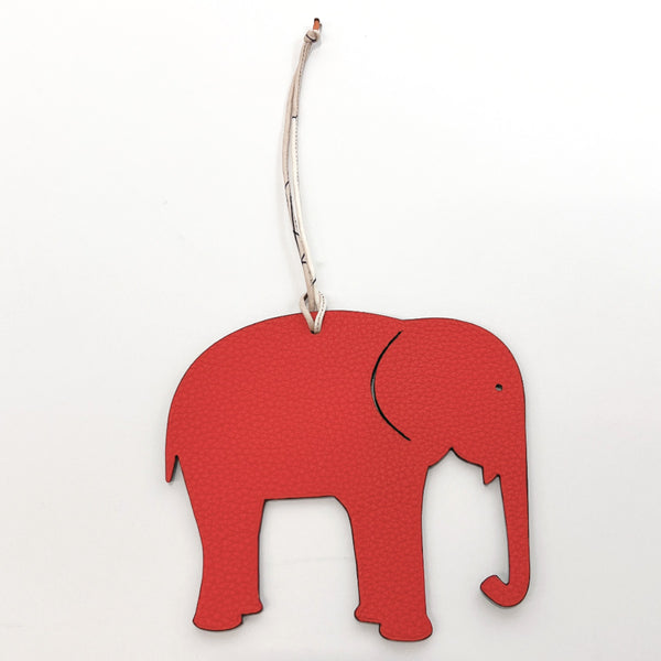 HERMES charm Petit Ash Charm Elephant Togo/Epsom/silk Red Red unisex New