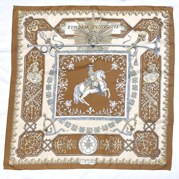 HERMES scarf Carre90 Louis XIV silk Brown Women Used