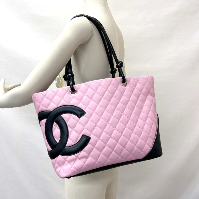 CHANEL Tote Bag Large tote Cambon line lambskin pink pink Women