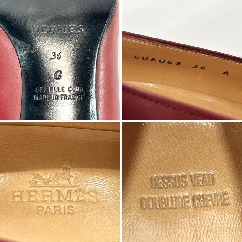 HERMES pumps leather Bordeaux Women Used
