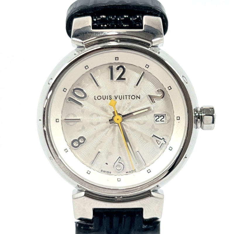 Pre-owned Louis Vuitton Tambour Quartz Silver Dial Ladies Watch Q121K, Quartz Movement, Genuine Leather Strap, 27 mm Case in Brown / Silver