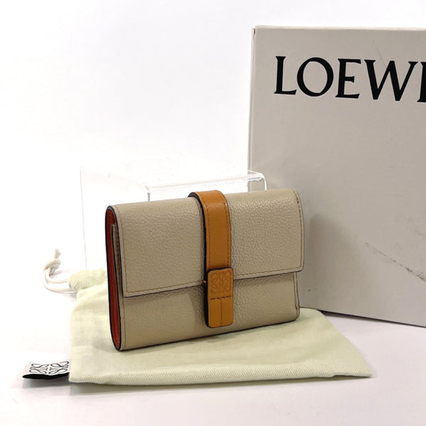 LOEWE Tri-fold wallet Vertical anagram leather beige beige Women Used