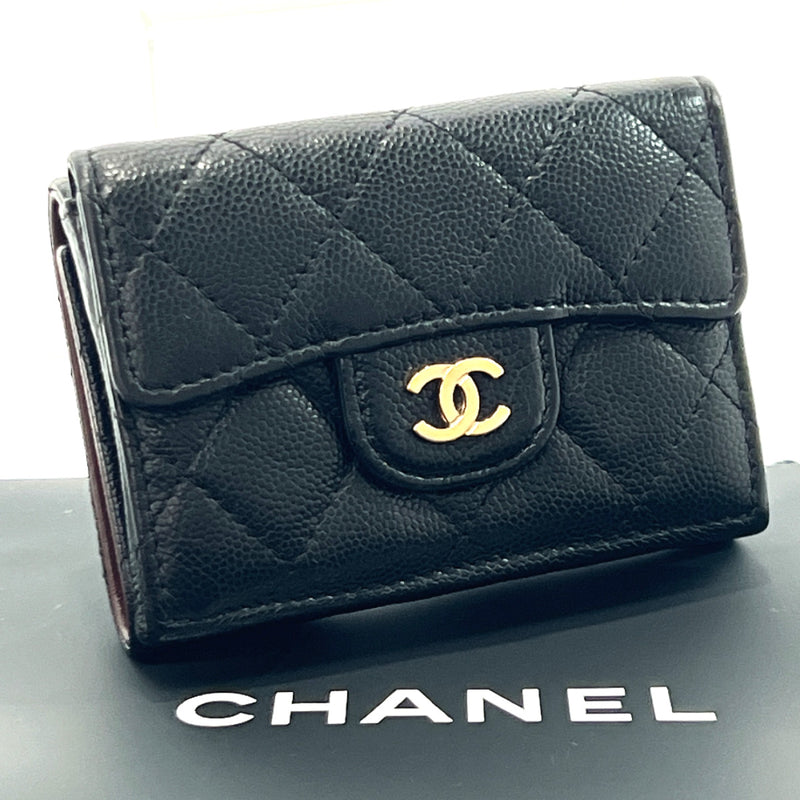 Chanel Black Quilted Caviar Leather Classic Trifold Wallet Chanel