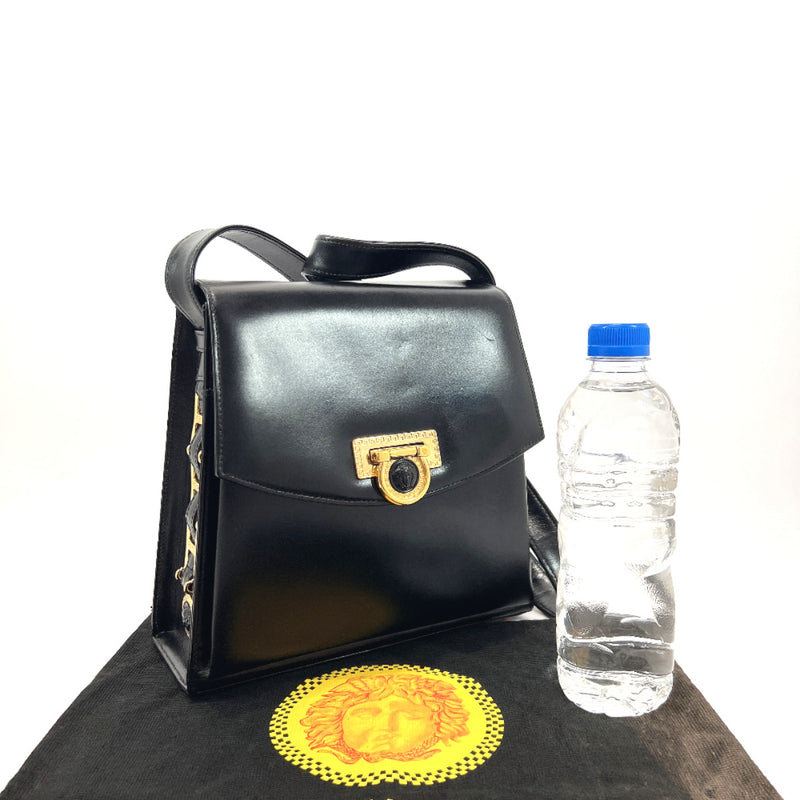 GIANNI VERSACE Black Leather and Pony Fur Crossbody Handbag, GOLD MEDUSA