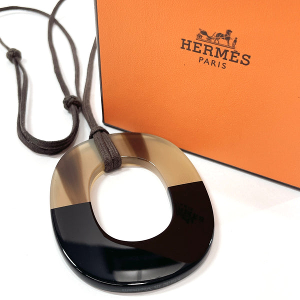 HERMES Necklace Ism Buffalo horn Black Women Used