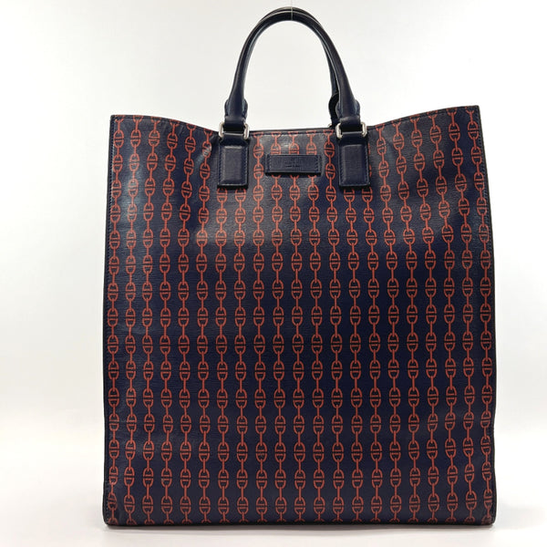 GUCCI Tote Bag 387513 Horse bit pattern leather Navy Women Used