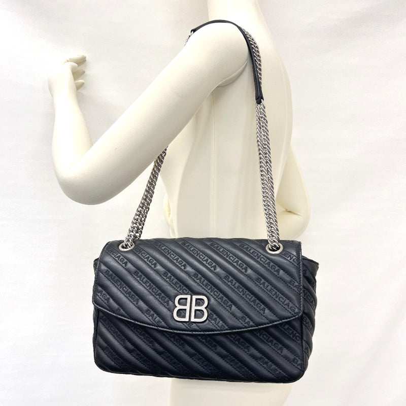 Balenciaga Black Fabric BB Chain Round Shoulder Bag