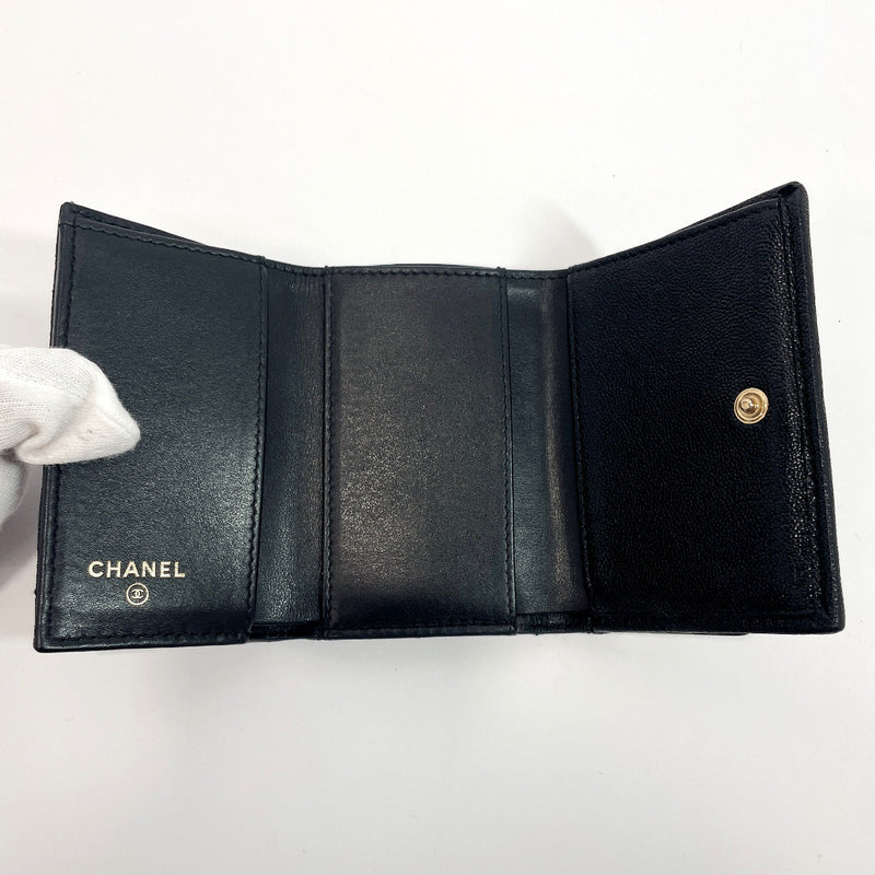 CHANEL Tri-fold wallet A84432 Boy chanel Matt caviar skin Black Women Used