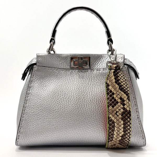 FENDI Handbag Peekaboo Celeria leather/Python Silver Women Used