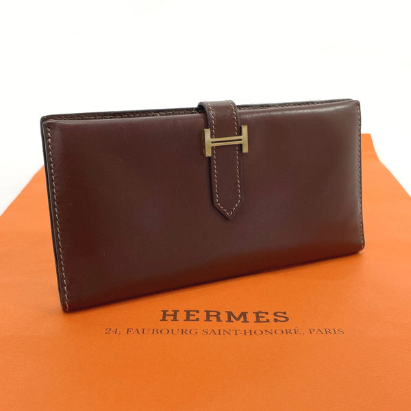 HERMES purse bearn classic Box calf Brown □FCarved seal Women Used