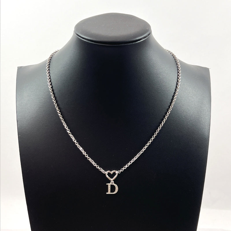 Dior Necklace Heart D logo Rhinestone metal Silver Women Used