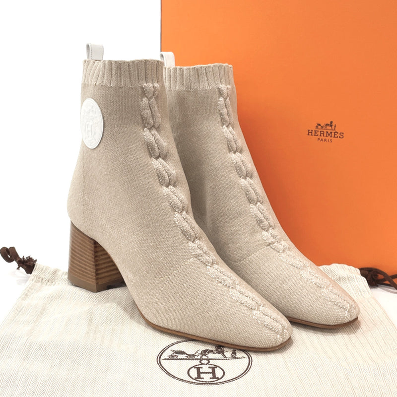 HERMES boots H192034Z Volver Ankle Boots Wood/knit beige Women Used