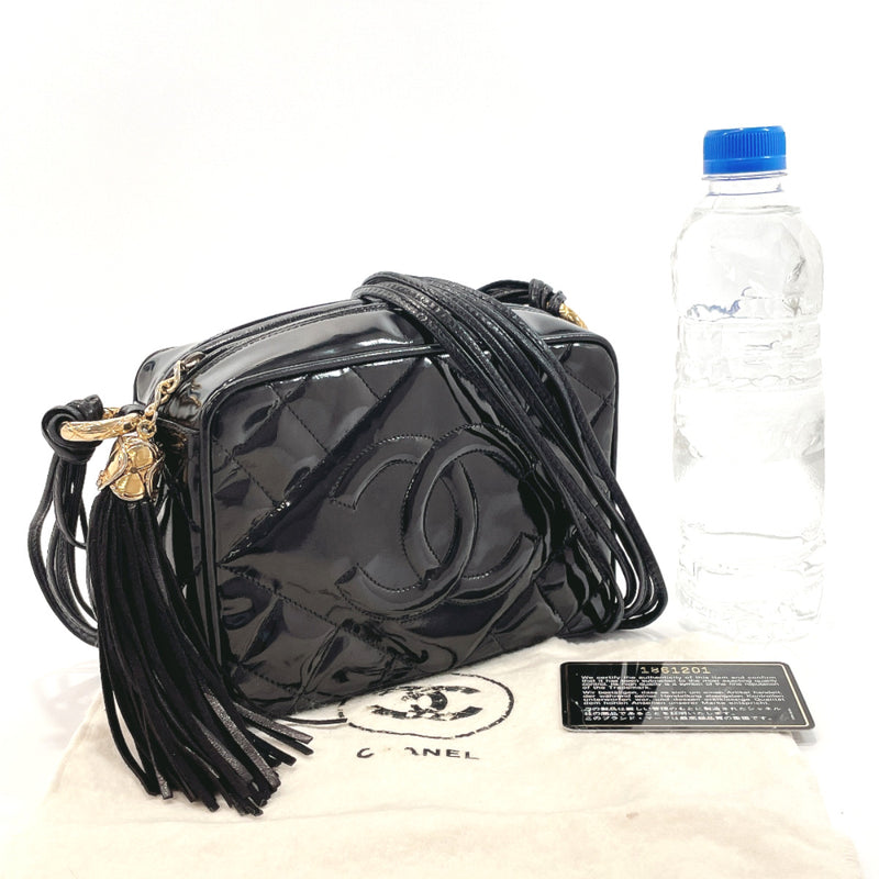 CHANEL Shoulder Bag COCO Mark Fringe Patent leather Black Women Used