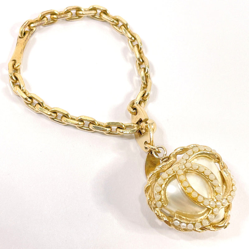 CHANEL key ring Heart COCO Mark charm metal/Fake pearl gold gold 09C Women  Used