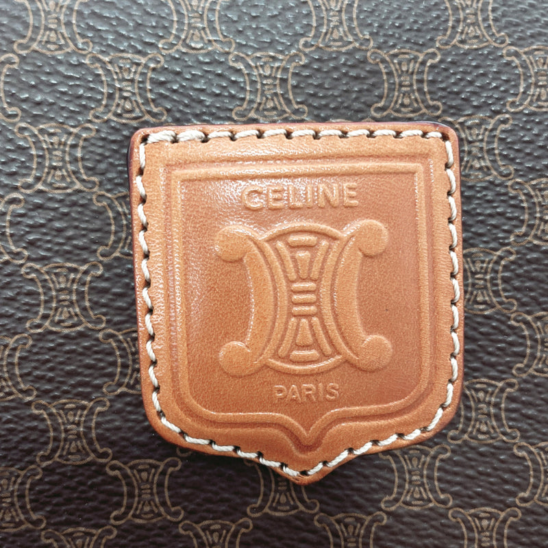 CELINE Boston bag macadam beige PVC ?~ leather Authentic used D2115