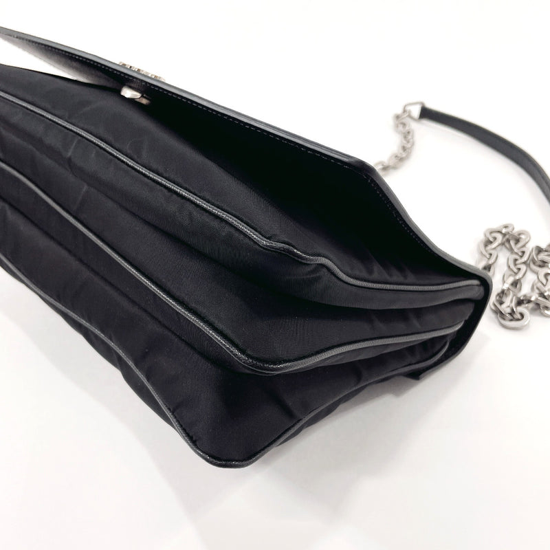 Prada Saffiano Chain Lock Shoulder Bag Black Leather Pony-style