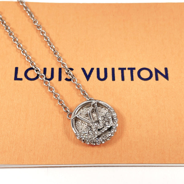 LOUIS VUITTON Necklace M69641 Corrier L to V metal/Rhinestone Silver Women Used