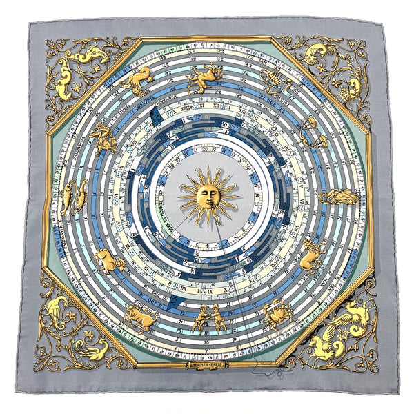 HERMES scarf Petit Carre astrology silk gray unisex Used