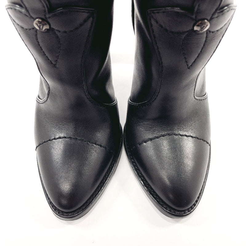 Louis Vuitton - Monogram Flower Leather Fur Trim Boots Black 40,5