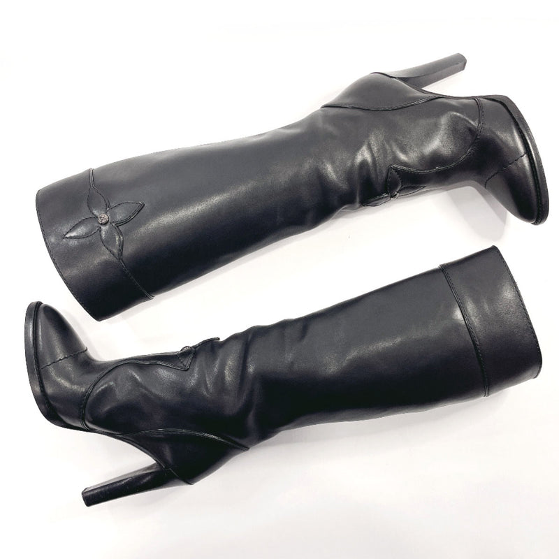 LOUIS VUITTON boots Knee-high boots Monogram flower leather Black Wome –
