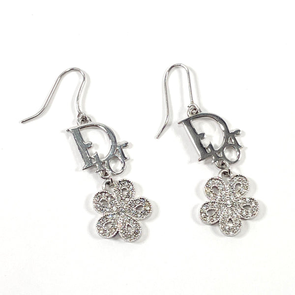 Dior earring Logo flower metal/Rhinestone Silver Women Used
