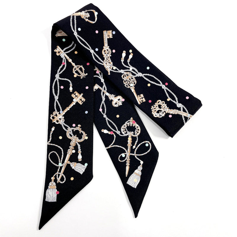 HERMES scarf 063871S Twilly Les Cles a Pois silk Black Women Used