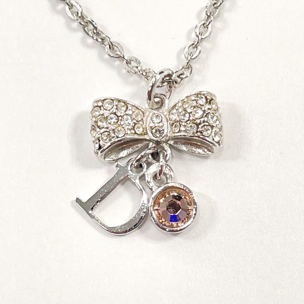 Japan Used Necklace] Christian Dior Clover Rhinestone Dove Logo Motif  Necklace
