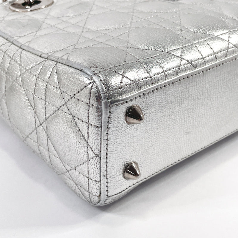 Dior Handbag Lady Dior Canage lambskin Silver Women Used
