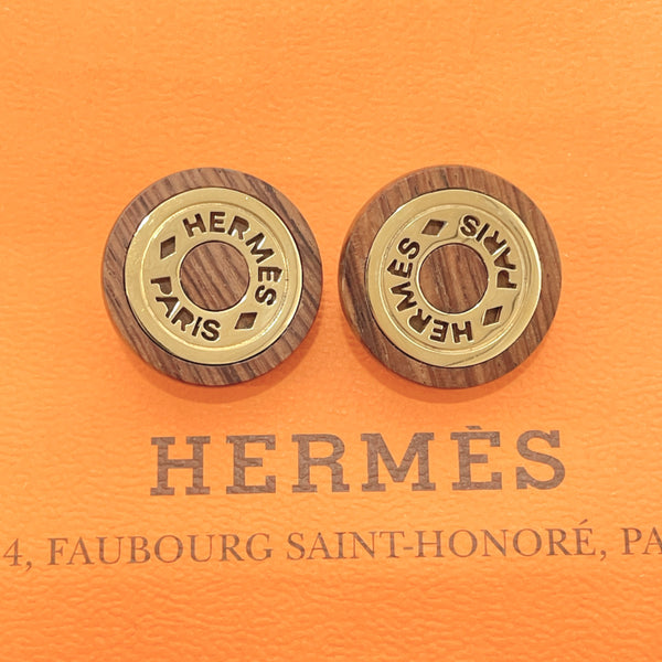 HERMES Earring Serie Wood/metal Brown Brown Women Used