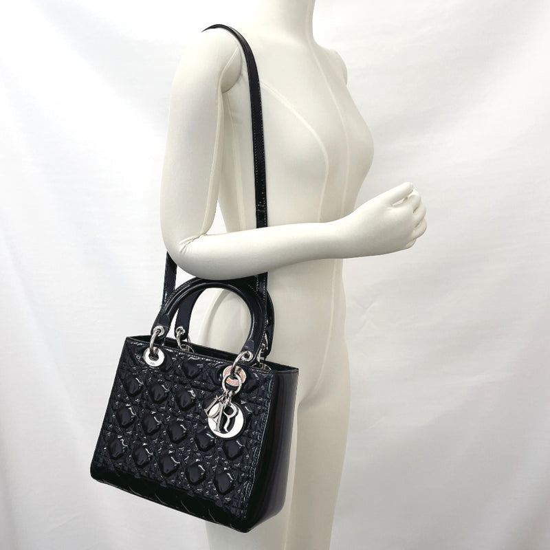 Dior Handbag VRB44551 Lady Dior Canage Patent leather Black Women Used