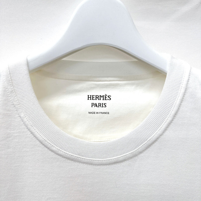 HERMES Short sleeve T-shirt 2H4614DU embroidered pocket cotton white Women New
