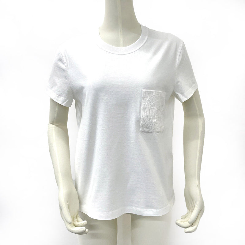HERMES White T-Shirt Top Mosaique Embroidery Pocket Short Sleeve Crew Neck  36