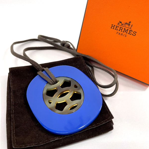 HERMES Necklace Lift PM Buffalo horn/lacquer blue blue Women Used