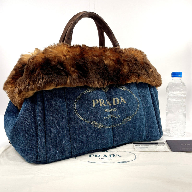 PRADA Tote Bag BN2182 Canapa denim/Fake fur blue Women Used –