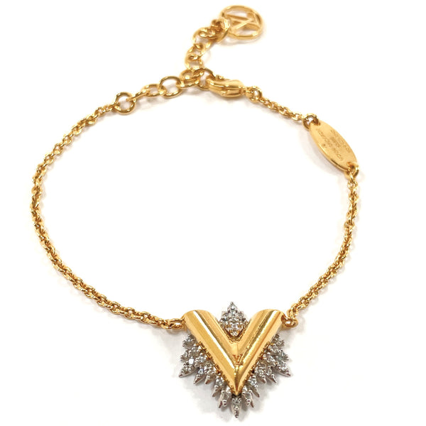 LOUIS VUITTON Vintage LV Logo Chain Necklace Rhinestone Gold Metal RankAB
